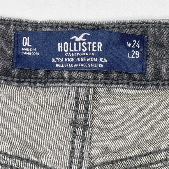 Hollister California Sz 0 Long Ultra High-Rise Mom Jean Vintage Stretch Black - Picture 3 of 12